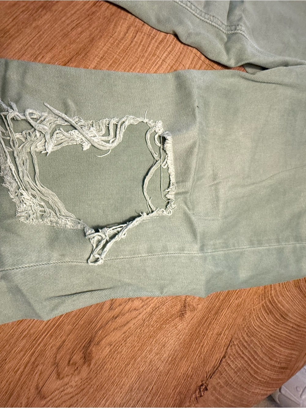 Women's Light Sage Distressed Flare Jeans - Picture 6 of 8